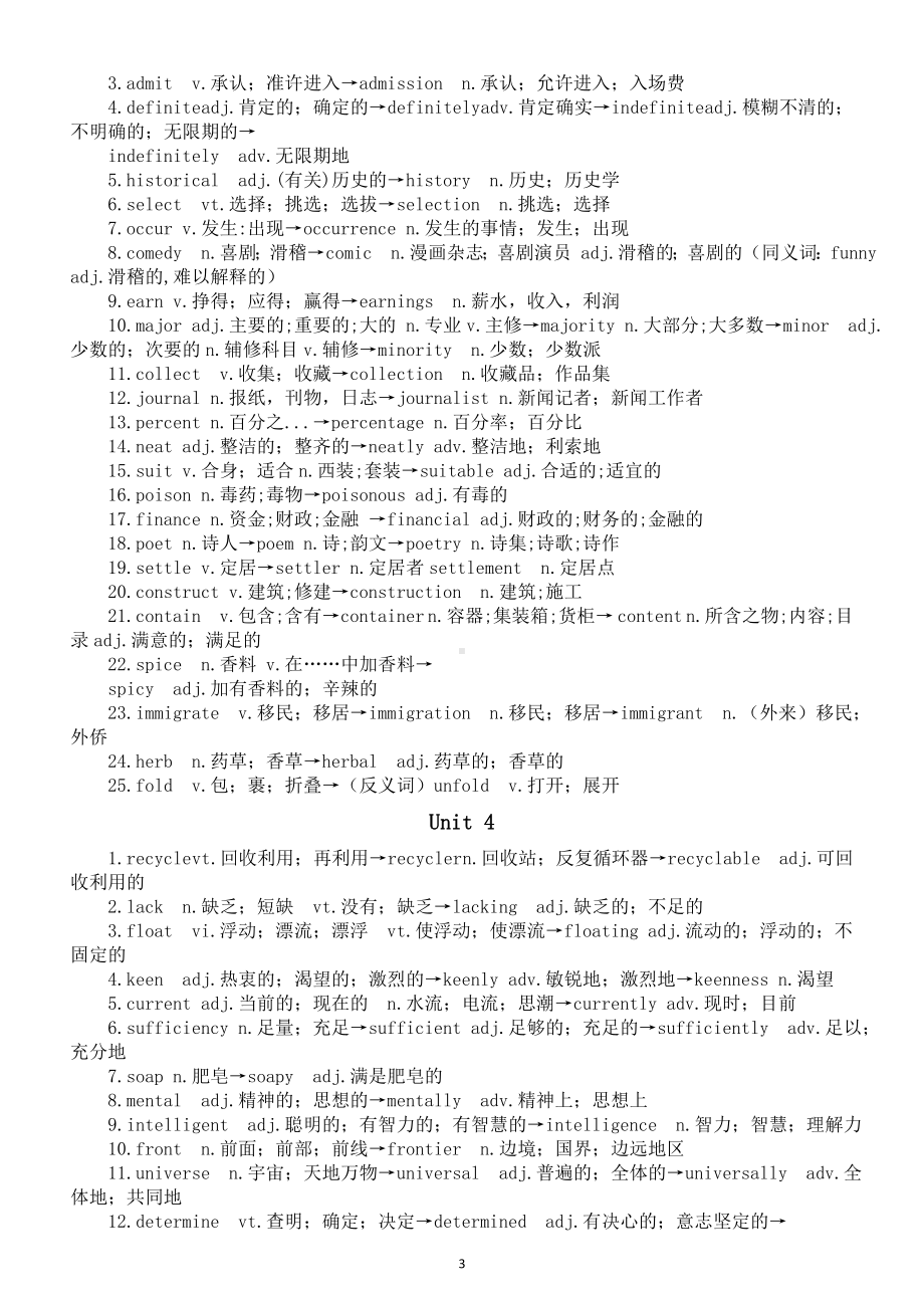 高中英语新人教版必修三词汇词性转换汇总（分单元编排）.doc_第3页