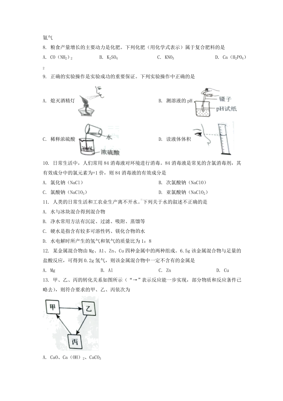 2022年河南中考化学试题及参考答案.doc_第2页