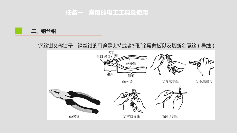 电工电子基础实训项目二-常用电工工具和导线的剖削与连接课件.pptx_第3页