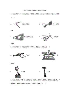 2022年中考物理真题针对练习：简单机械.docx