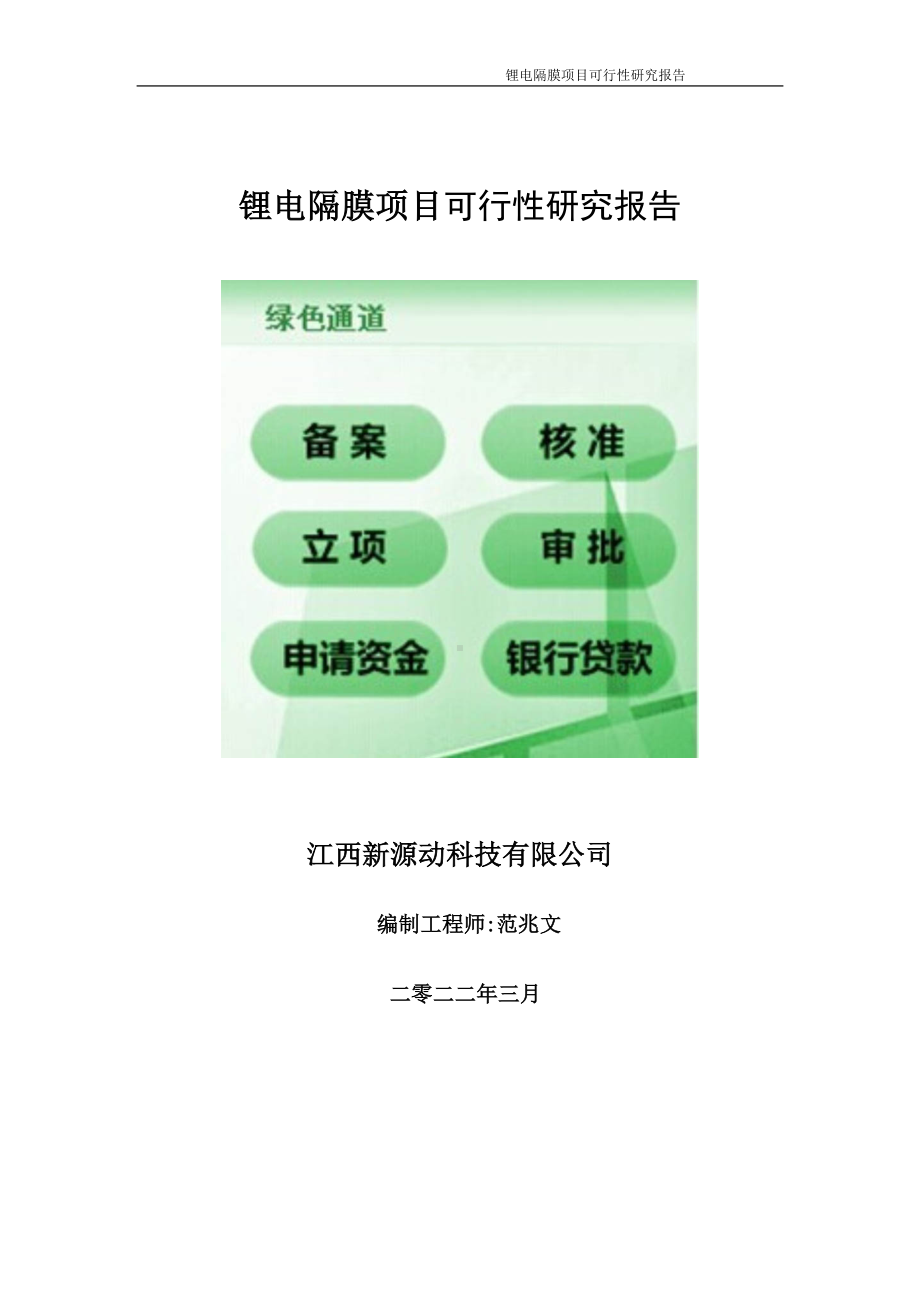 锂电隔膜项目可行性研究报告-申请建议书用可修改样本.wps_第1页