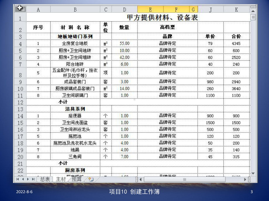 计算机应用基础项目10创建工程项目预算工作簿课件.ppt_第3页