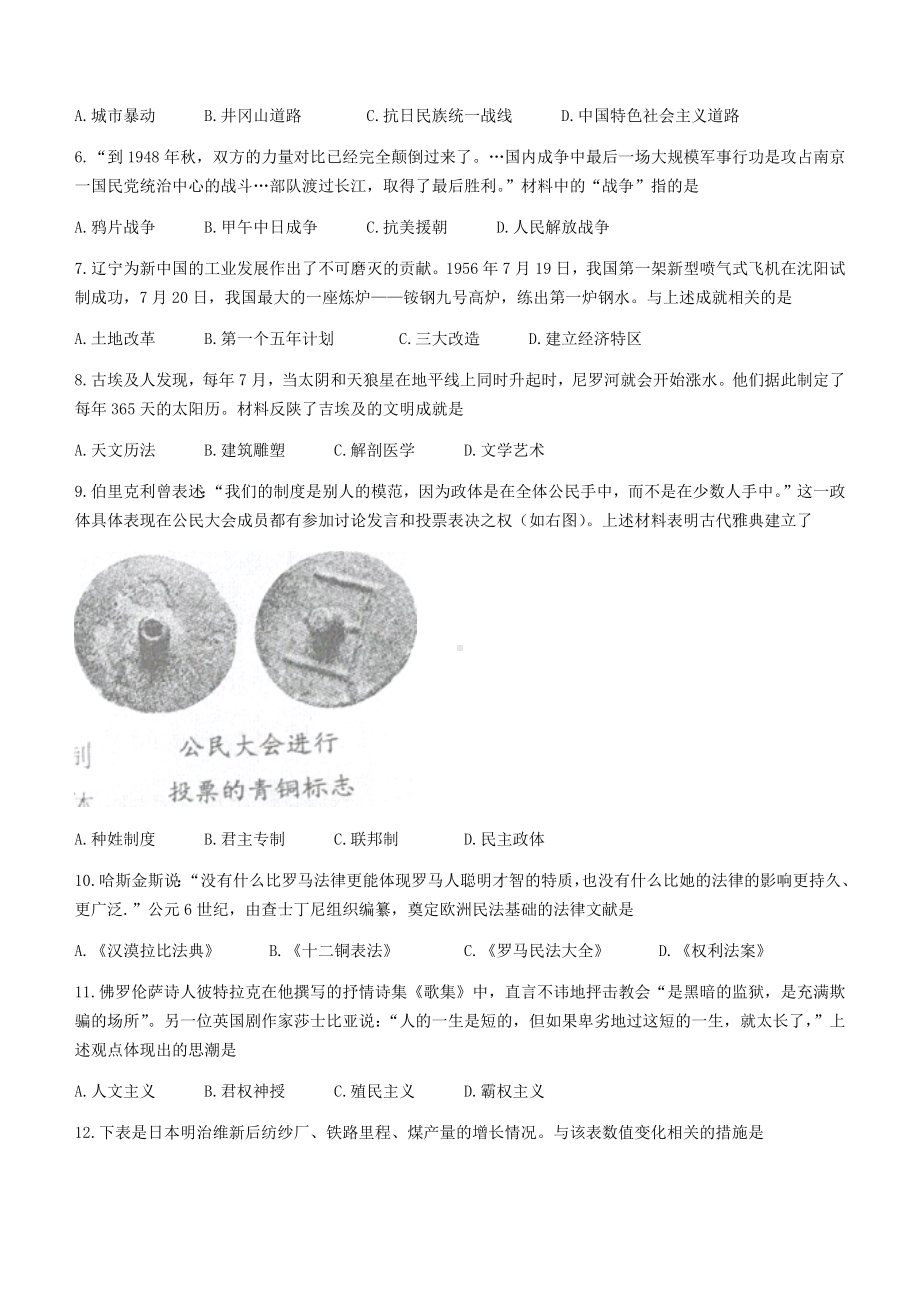 2022年辽宁省沈阳市中考历史真题(1)（ ）.docx_第3页