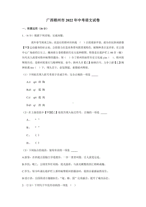 广西梧州市2022年中考语文试卷（含答案）.docx