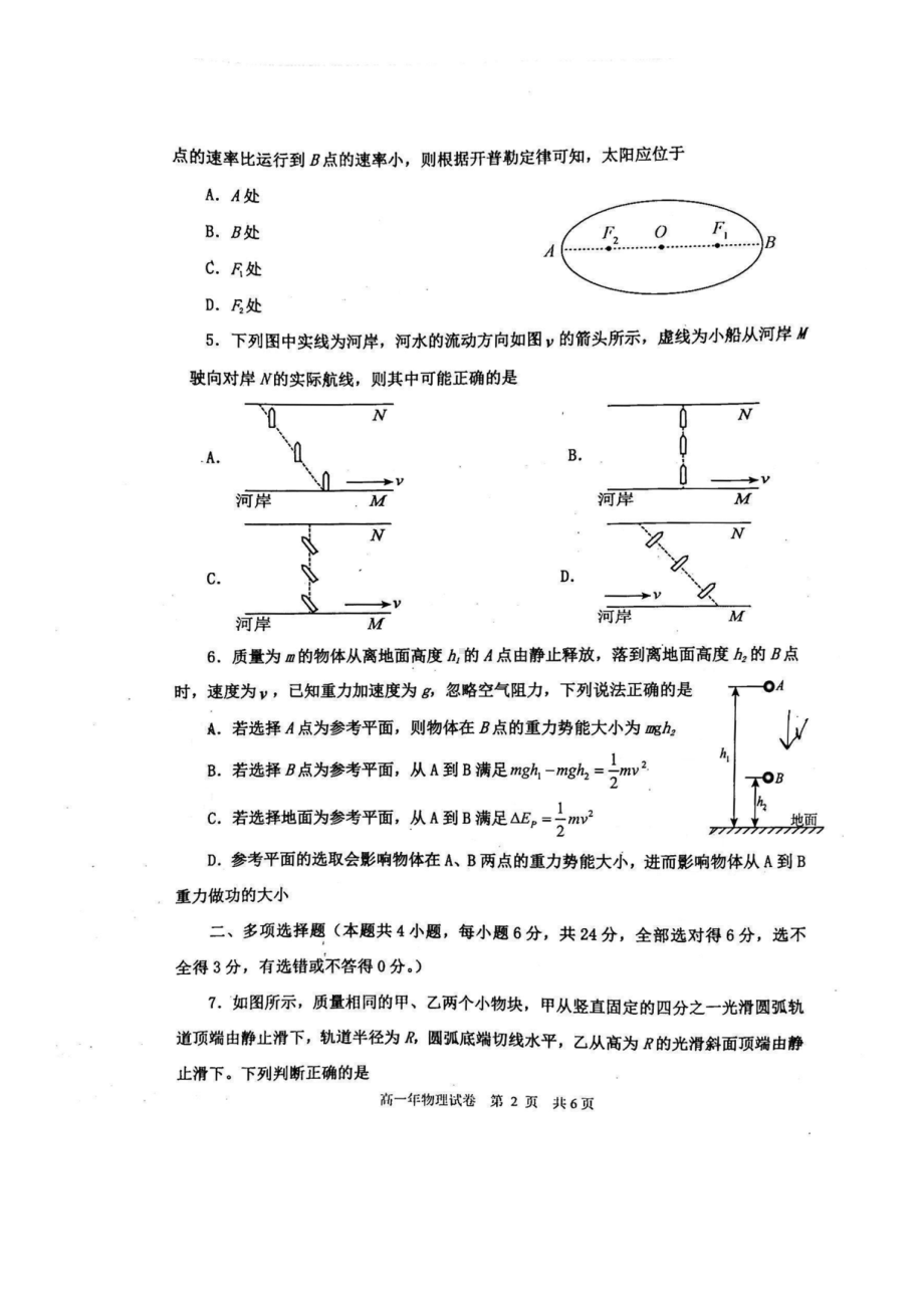 福建省福清市高中联合体2021-2022学年高一下学期期末考试物理试卷.pdf_第2页