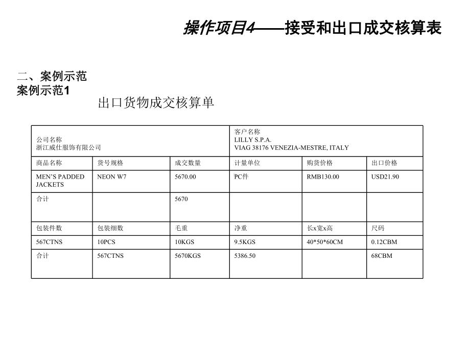 进出口业务实训操作项目4接受和出口核算成交表课件.ppt_第2页