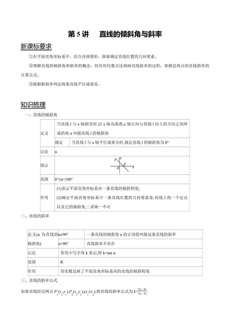 （新高二暑假讲义12讲）第5讲 直线的倾斜角与斜率 试卷.docx_第1页