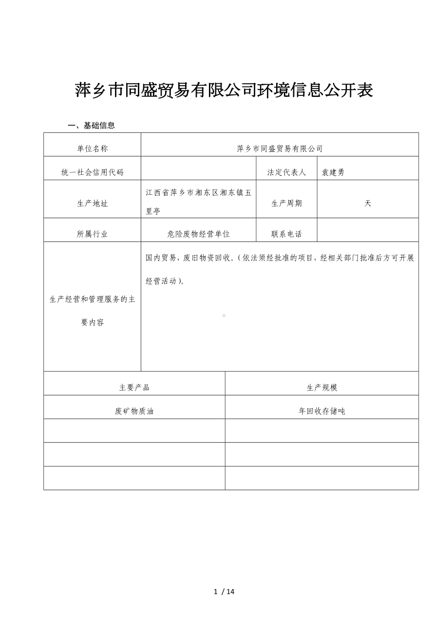 萍乡市同盛贸易有限公司环境信息公开表.doc_第1页