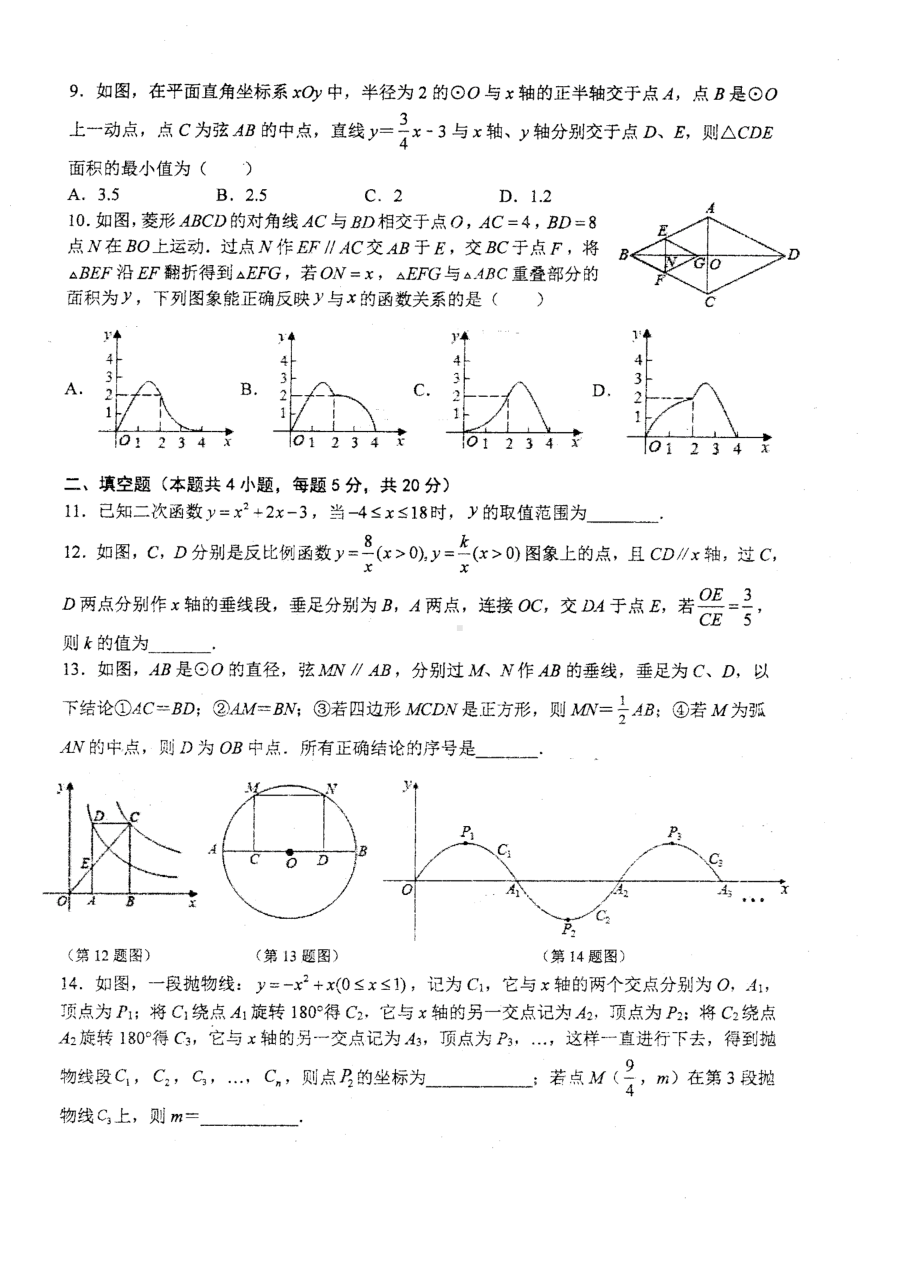 安徽省六安市汇文 2021-2022学年九年级上学期数学阶段检测联考（九）试题.pdf_第2页