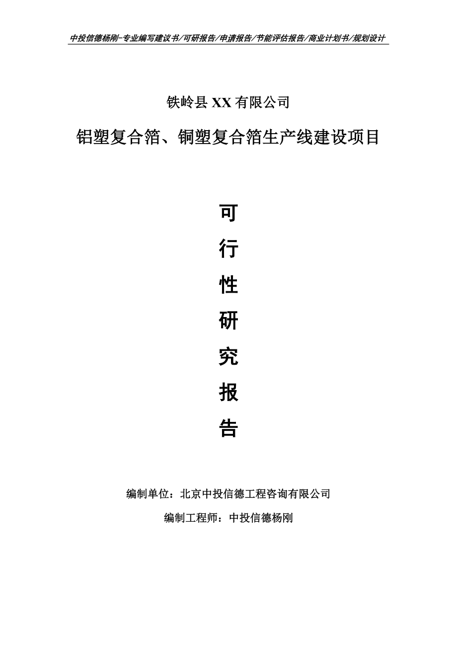 铝塑复合箔、铜塑复合箔生产项目可行性研究报告申请建议书.doc_第1页