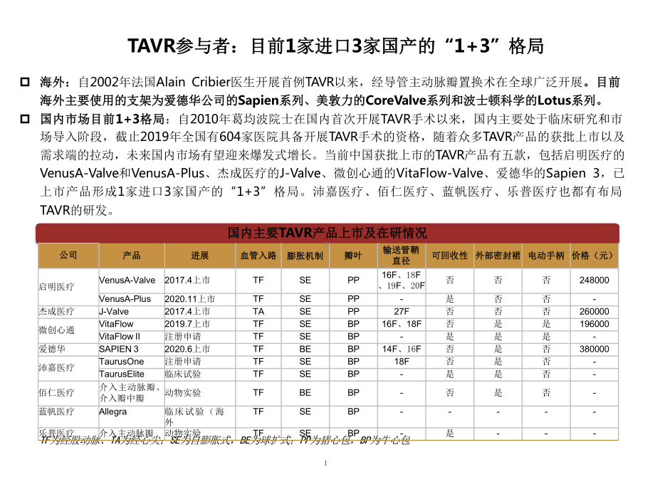 TAVR市场参与者主要产品及在研情况(2021年)课件.pptx_第1页