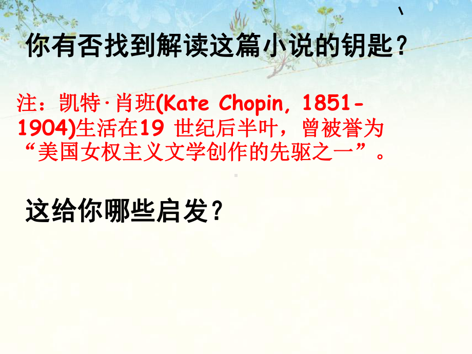 一小时的故事的读解-兼谈外国小说欣赏的复习ppt-苏教版课件.ppt_第2页