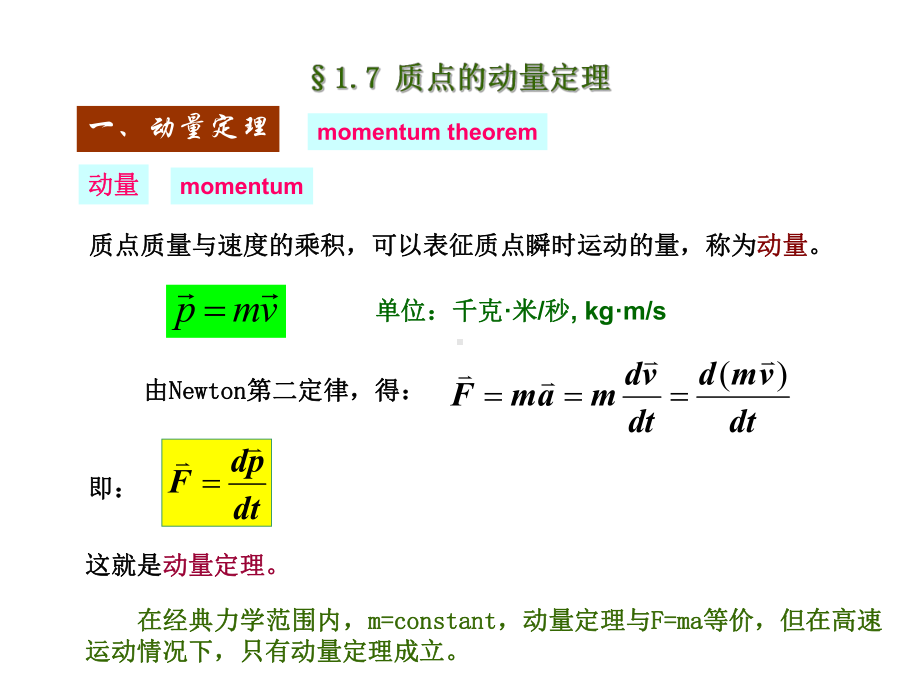 大学物理动量定理讲解课件.ppt_第1页