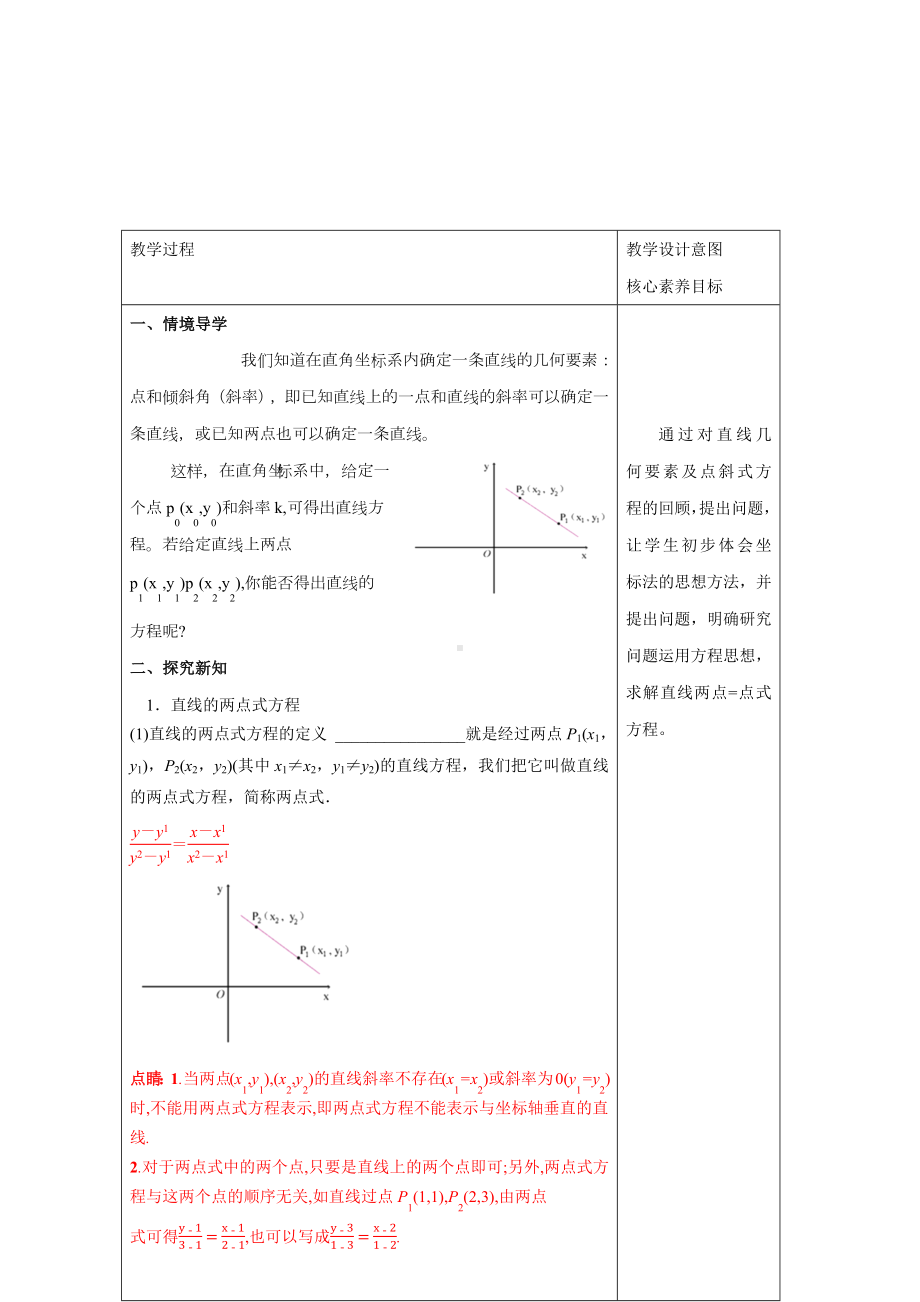 人教A版高中数学选择性必修一《2.2.2直线的两点式方程》教案.docx_第2页