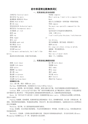 初中英语中考复习常见歌舞类词汇表达汇总（共三大类）.doc