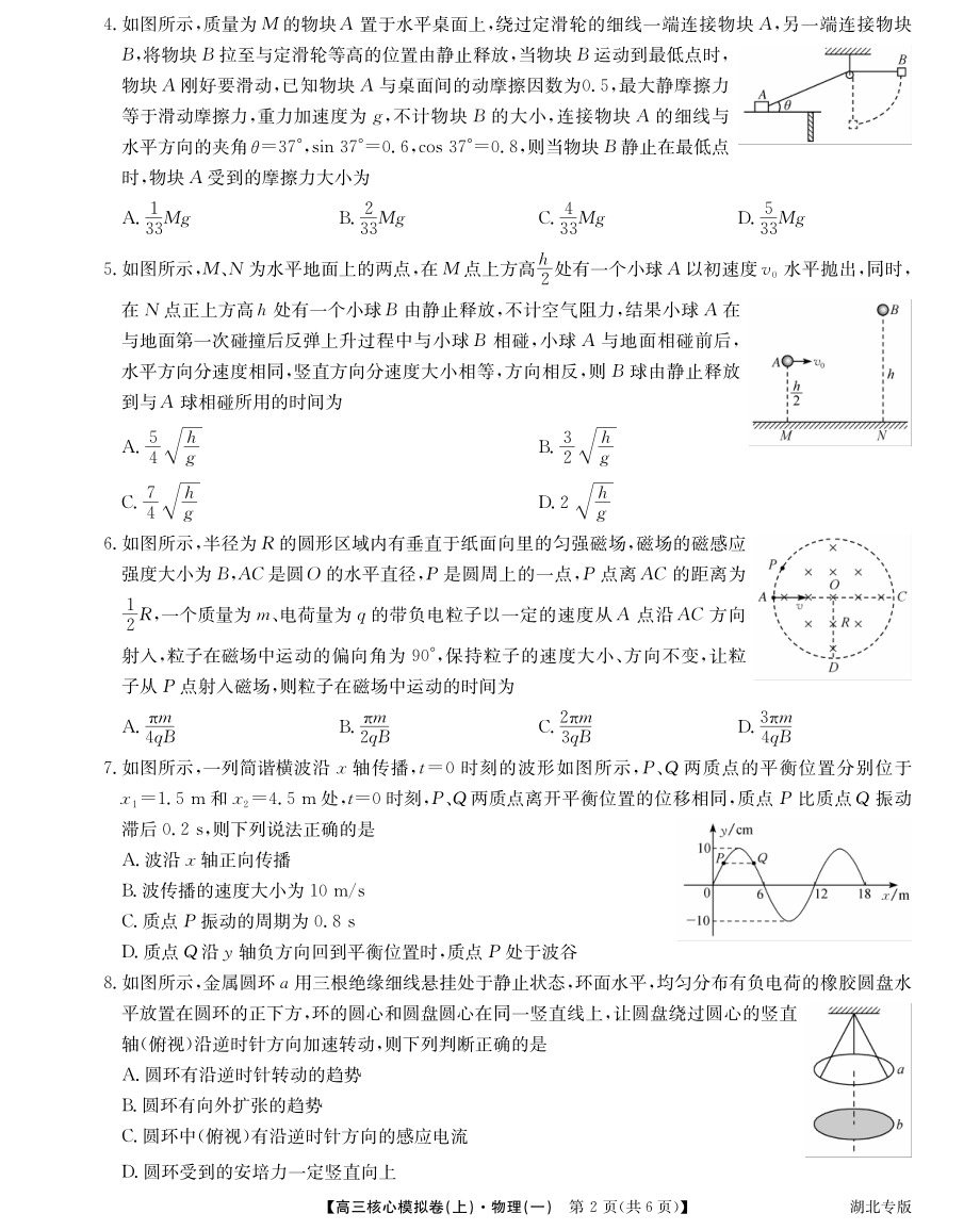 湖北省九师联盟2022届新高考高三上学期核心模拟卷 物理试题（一）.pdf_第2页