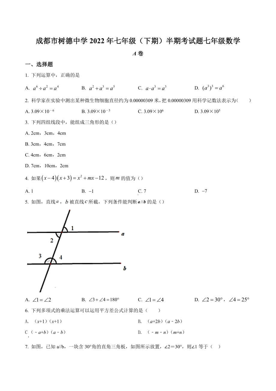 四川省成都市成都市树德 2021-2022学年七年级下学期期中数学试题.docx_第1页