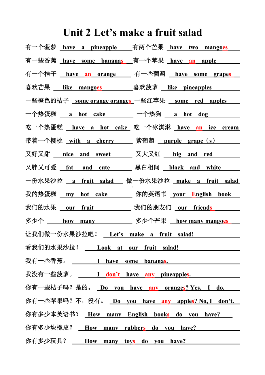 江苏译林版四年级英语上册第二单元词组句子练习及答案.doc_第2页