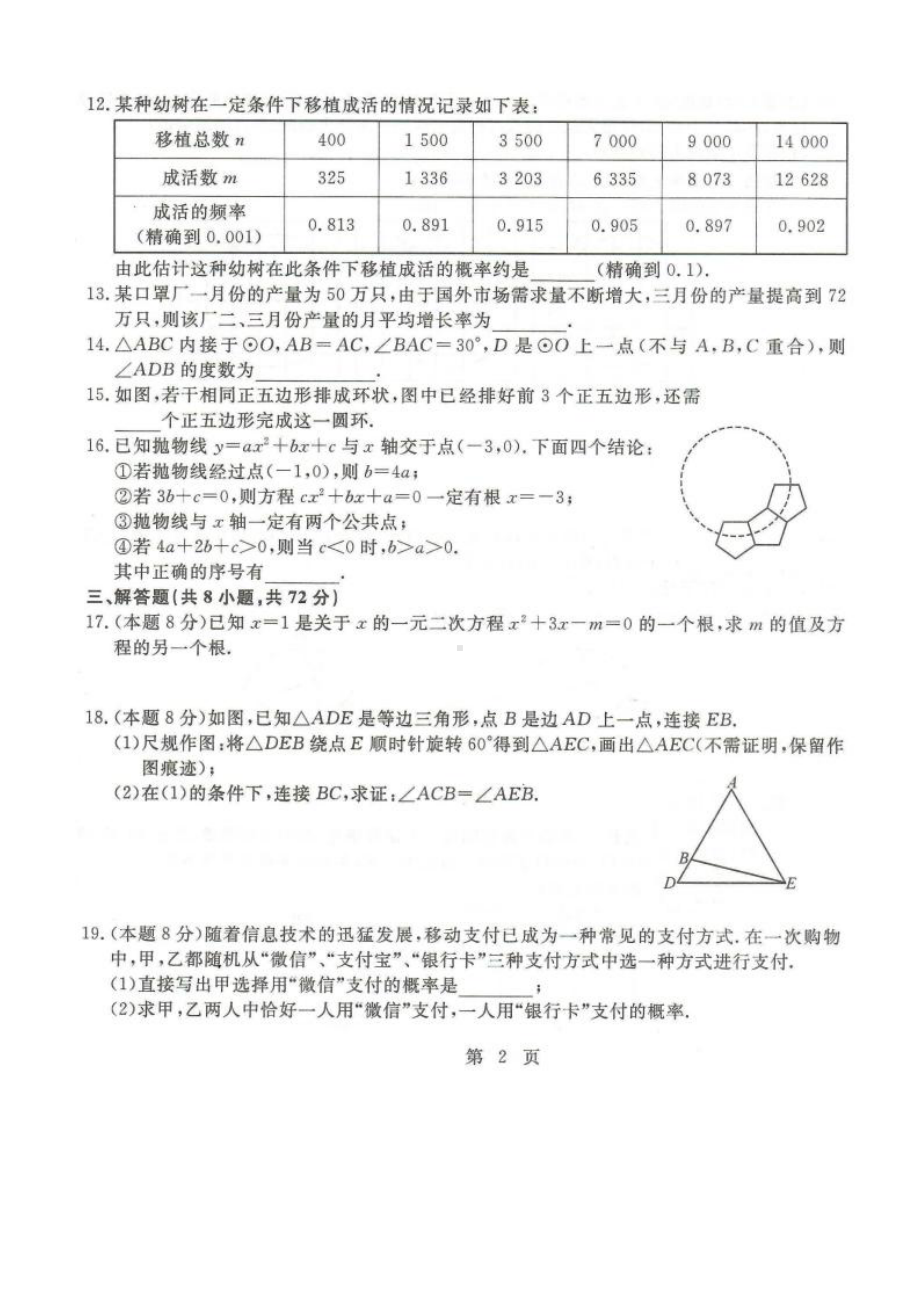 湖北省恩施市龙凤镇民族初级 2021-2022学年上学期九年级数学元月测试题.pdf_第2页