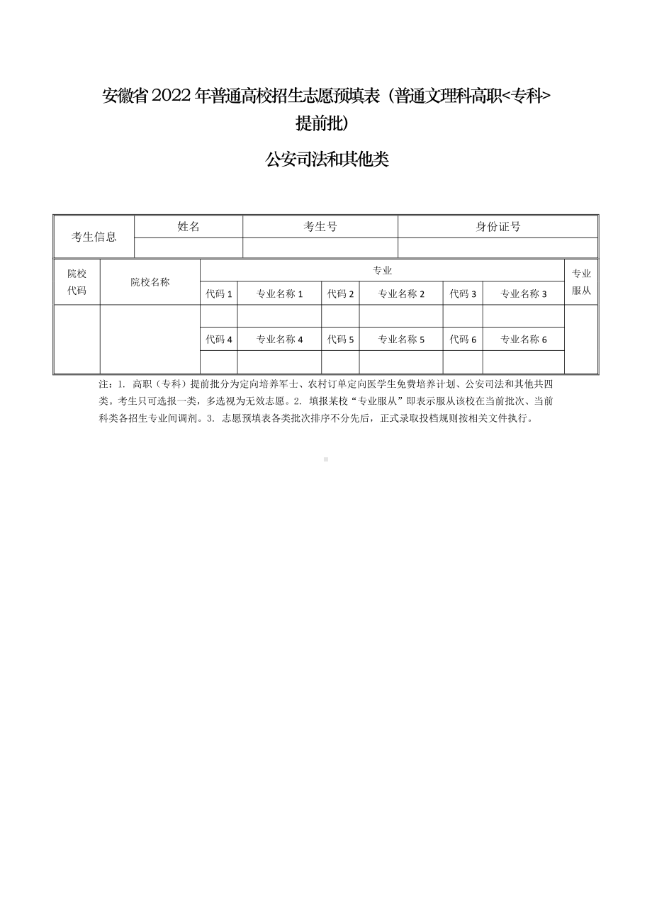 安徽省2022年普通高校招生志愿预填表（普通文理科高职（专科）提前批）.pdf_第3页