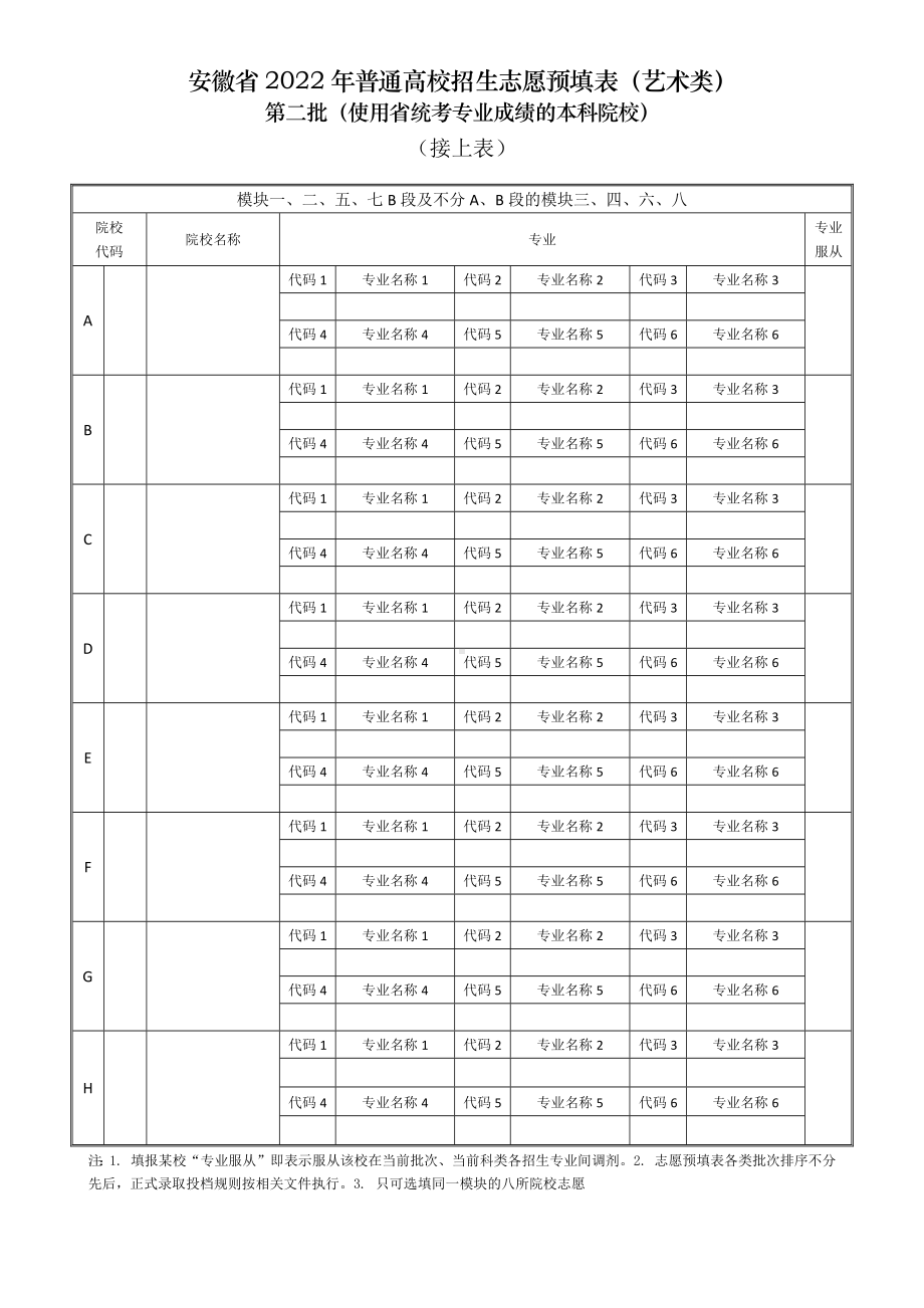 安徽省2022年普通高校招生志愿预填表（艺术类）.docx_第3页