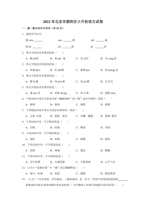 2022年北京市朝阳区小升初 语文 试卷（含答案）.doc