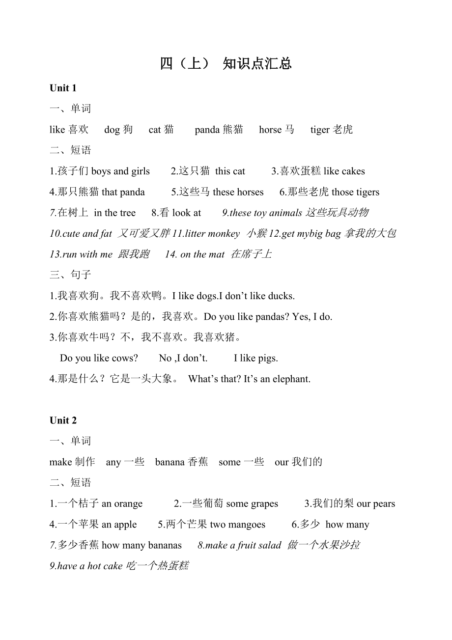 江苏译林版四年级英语上册U1-U2知识点汇总.doc_第1页