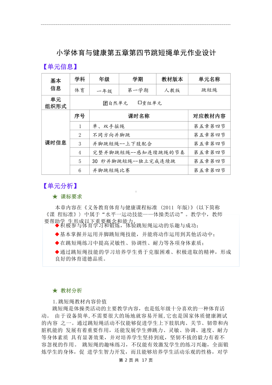 中小学作业设计大赛获奖优秀作品-《义务教育体育与健康课程标准（2022年版）》-[信息技术2.0微能力]：体育与健康水平一（运动技能-跳短绳 并脚跳短绳比赛）.docx_第2页