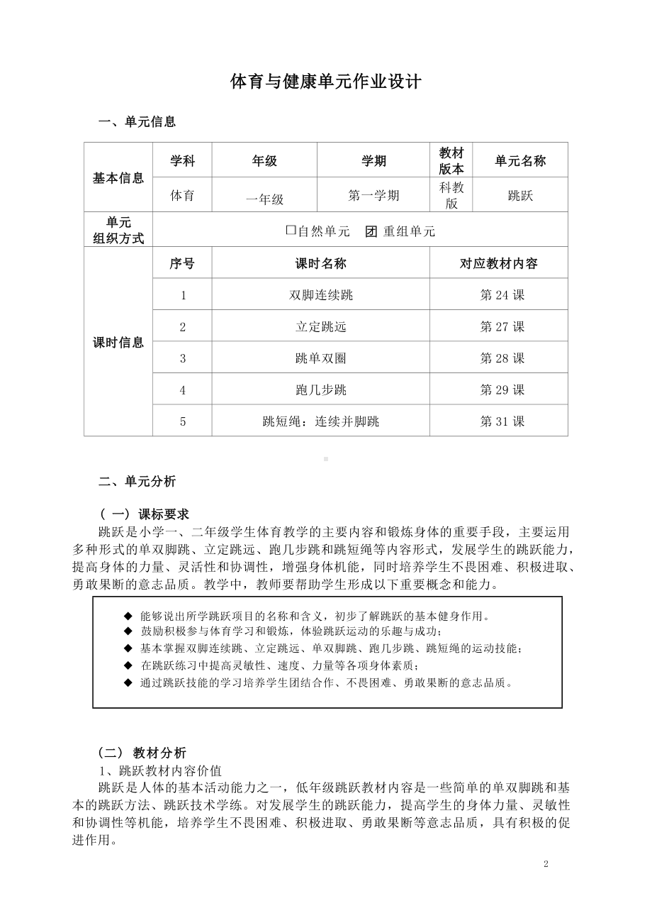 中小学作业设计大赛获奖优秀作品-《义务教育体育与健康课程标准（2022年版）》-[信息技术2.0微能力]：体育与健康水平一（运动技能-跳跃 双脚连续跳）.docx_第2页