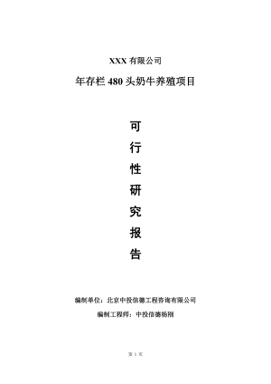 年存栏480头奶牛养殖项目可行性研究报告建议书.doc