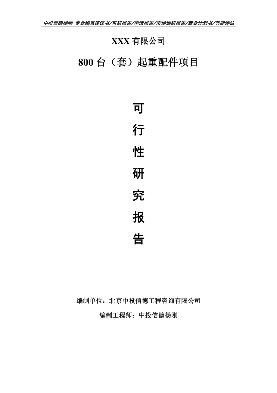 800台（套）起重配件可行性研究报告建议书案例.doc_第1页