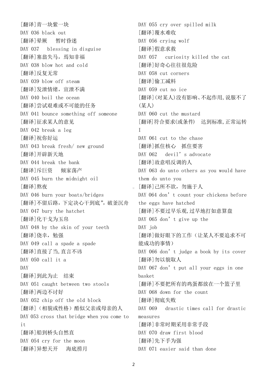 初中英语中考复习英语习语汇总(English idioms)（共228句）（书面表达满分技巧）.docx_第2页