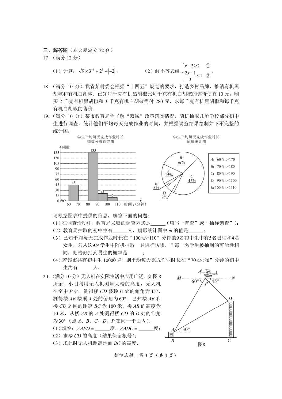 2022年海南省中考数学真题.pdf_第3页