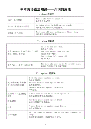 初中英语中考复习语法知识讲解（介词的用法）.docx