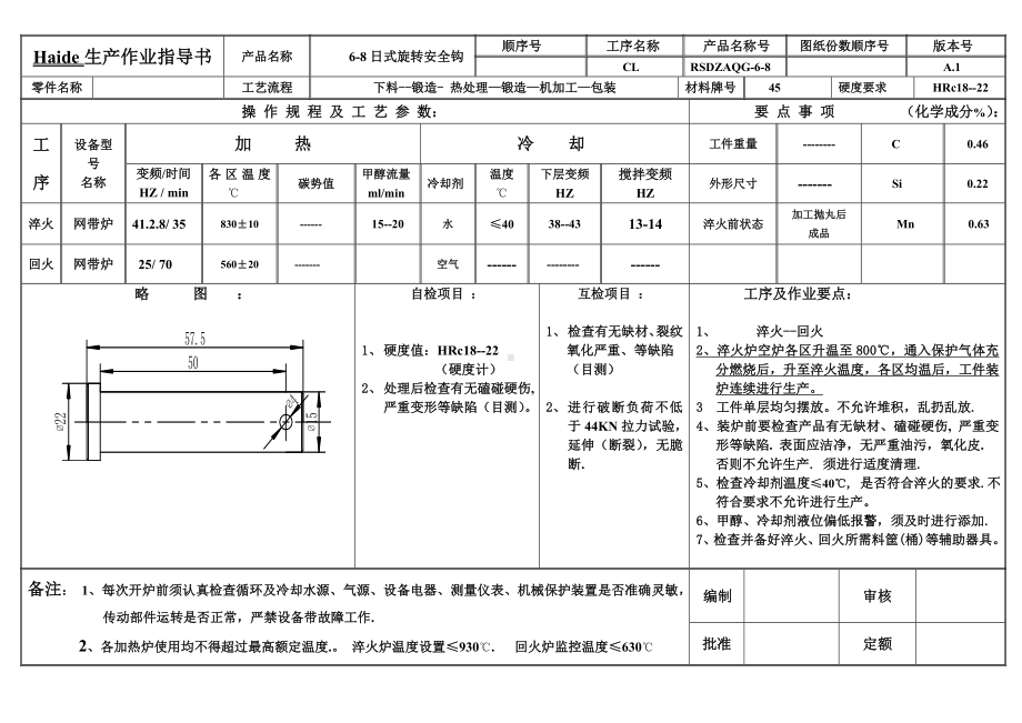 生产作业指导书-日式吊装安全钩销轴热处理-网带参考模板范本.doc_第1页