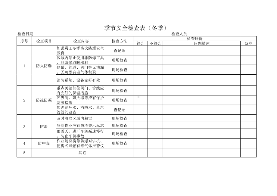 两体系双重预防体系风险分级管控和隐患排查治理季节性安全检查表(冬季)参考模板范本.xls_第1页