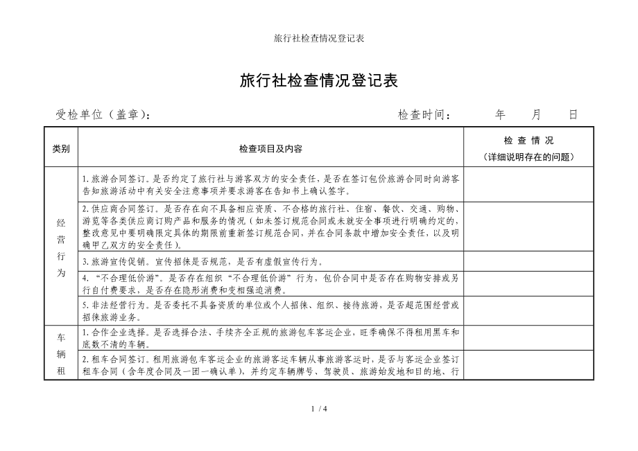 旅行社检查情况登记表参考模板范本.doc_第1页