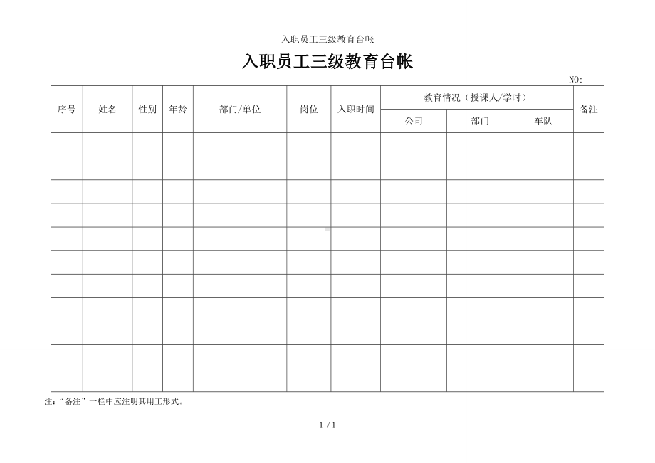 入职员工三级教育台帐参考模板范本.doc_第1页