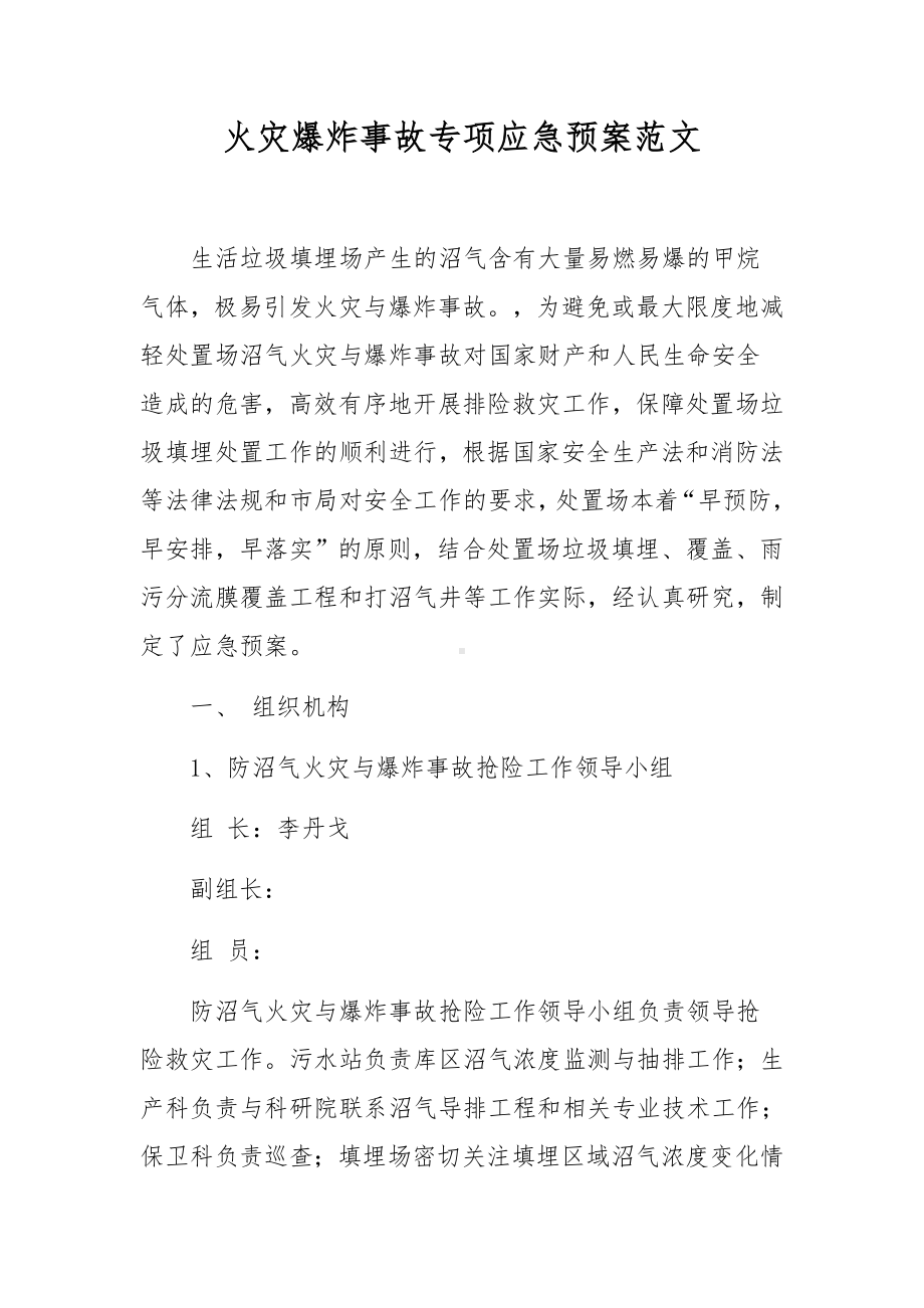 火灾爆炸事故专项应急预案范文.docx_第1页