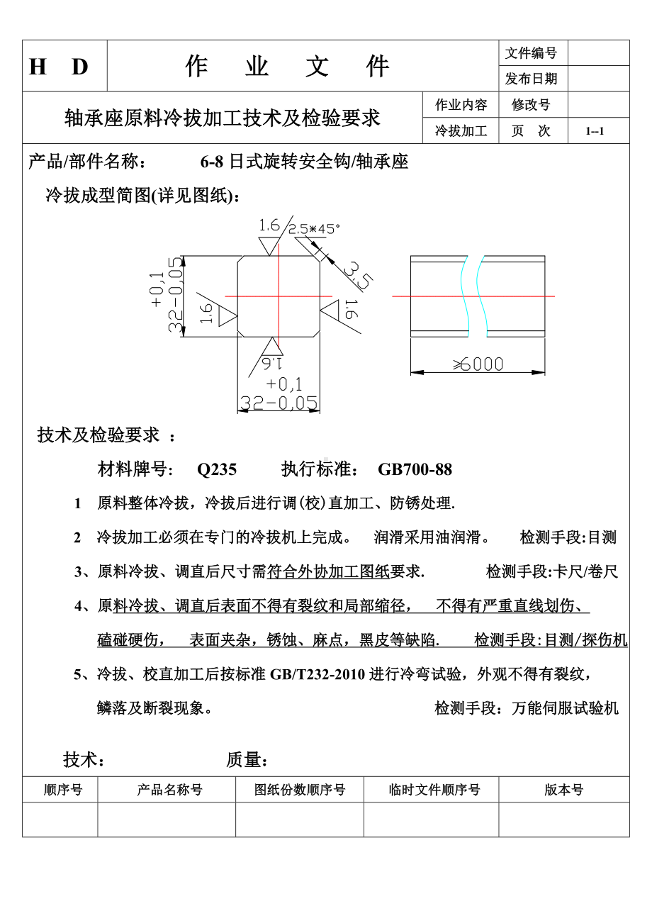 生产作业指导书-日式吊装安全钩-轴承座原料冷拔加工技术要求及检验要求参考模板范本.doc_第1页