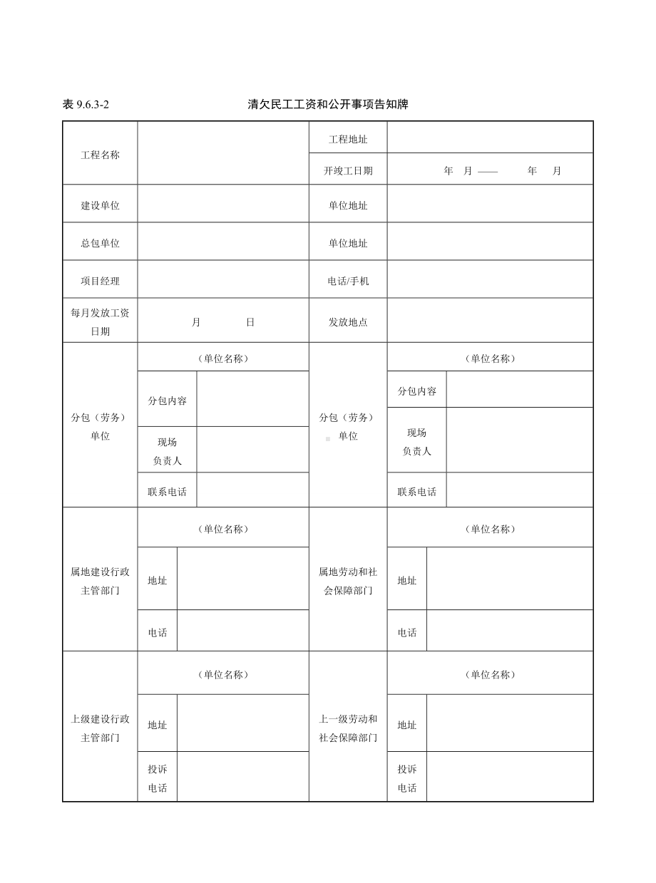 清欠民工工资和公开事项告知牌参考模板范本.doc_第1页