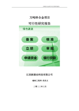 万吨锌合金项目可行性研究报告-申请建议书用可修改样本.doc