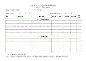 企业安全生产标准化现场评审整改工作汇总表参考模板范本.doc