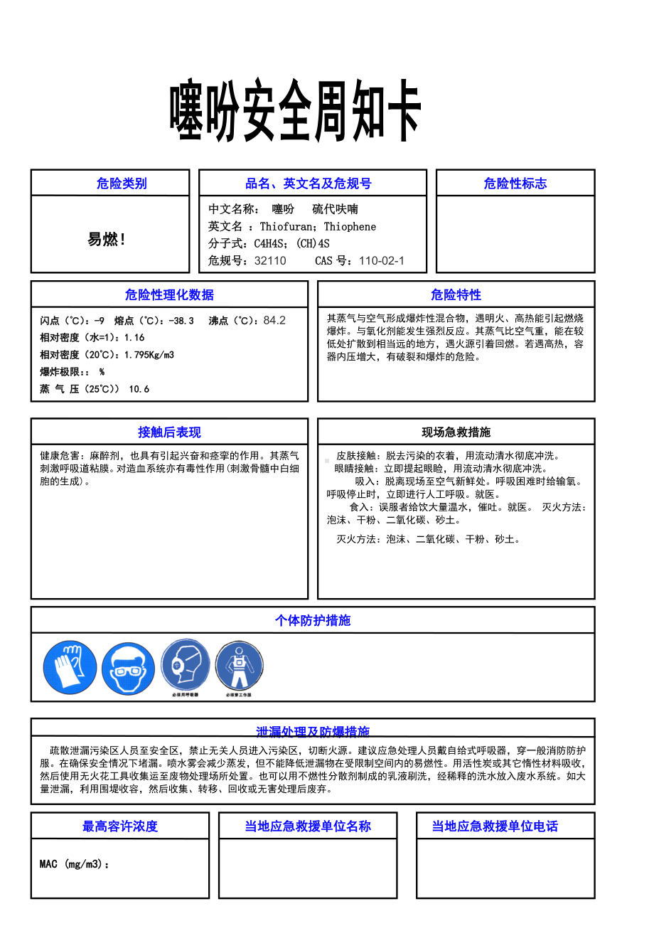 噻吩安全周知卡参考模板范本.doc_第1页