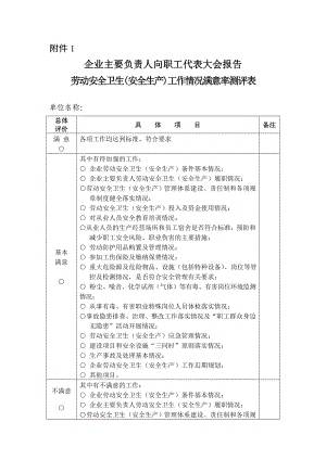 企业主要负责人向职工代表大会报告劳动安全卫生(安全生产)工作情况满意率测评表参考模板范本.doc