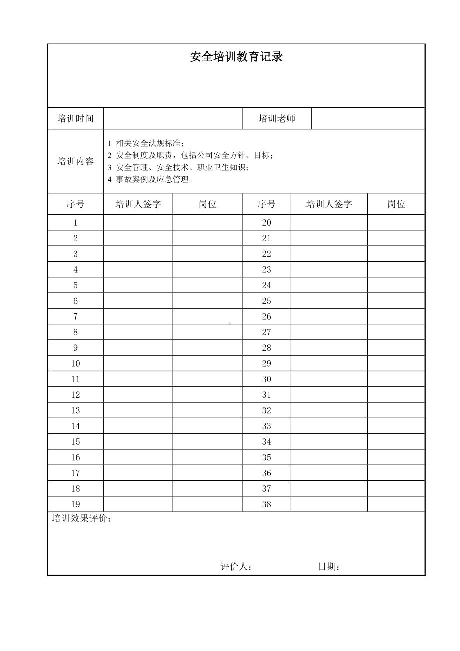 生产经营企业安全培训记录样表参考模板范本.doc_第2页