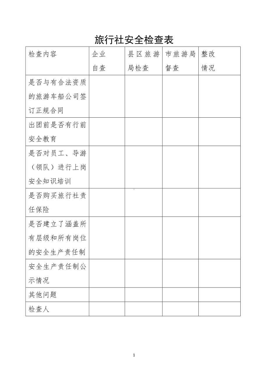 旅行社安全检查表参考模板范本.doc_第1页