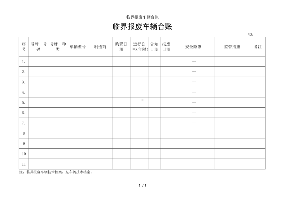 临界报废车辆台帐参考模板范本.doc_第1页