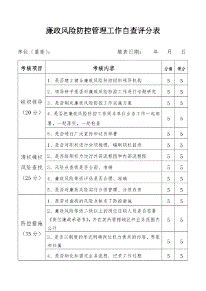 廉政风险防控管理工作自查评分表参考模板范本.doc