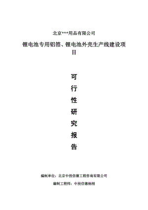 锂电池专用铝箔、锂电池外壳项目可行性研究报告申请报告.doc